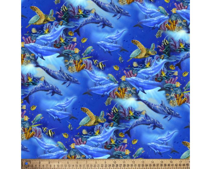 Dolphins Ocean Animals Cotton Fabric | By The Yard | Sewing and Crafting | 44 inches wide