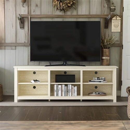 Wood Farmhouse TV Stand for Up to 70" TVs with Storage Shelves