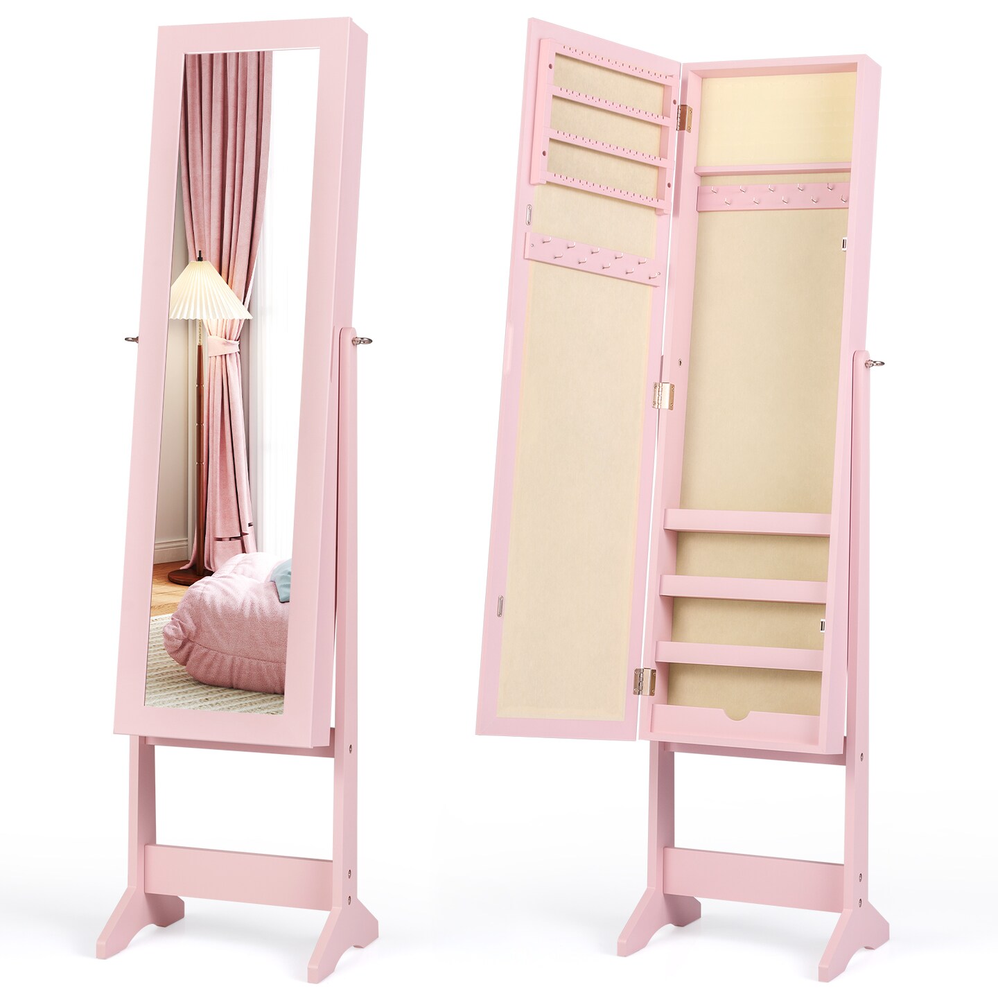 MDF Jewelry Cabinet with Full-Length Tilting Mirror and Storage