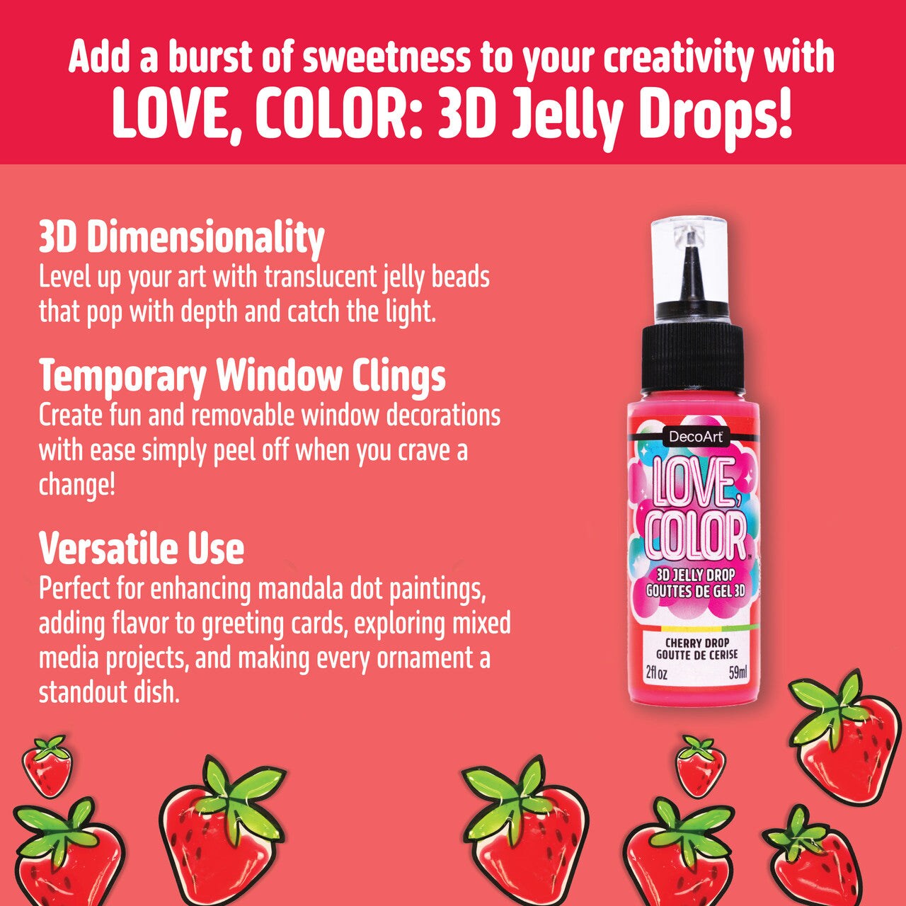 DecoArt Love Color 3D Jelly Drops High Gloss Acrylic Paint Set 6 colors with 3D Effect
