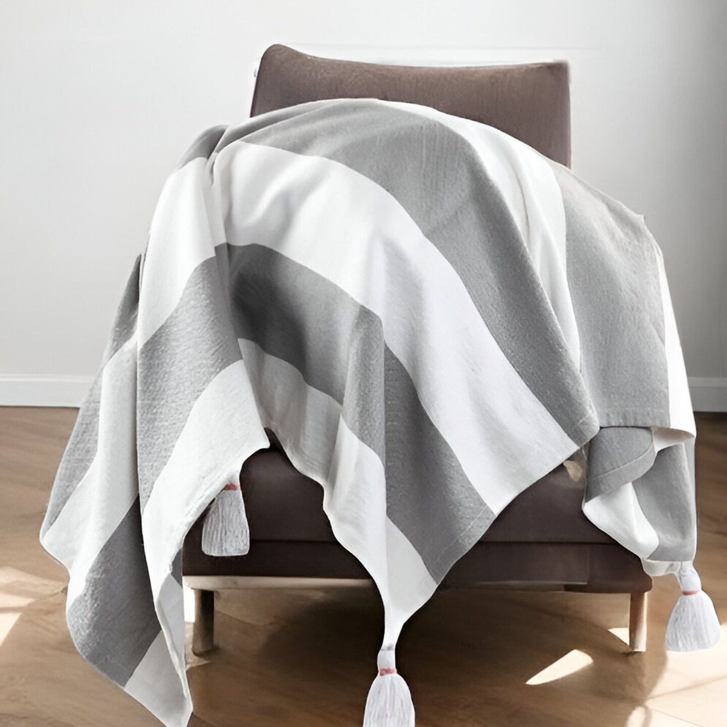 Edge Collections - 50" x 60" - Gray - Cozy Striped Throw Blanket with Tassels for Elegant Touches - 1 Piece