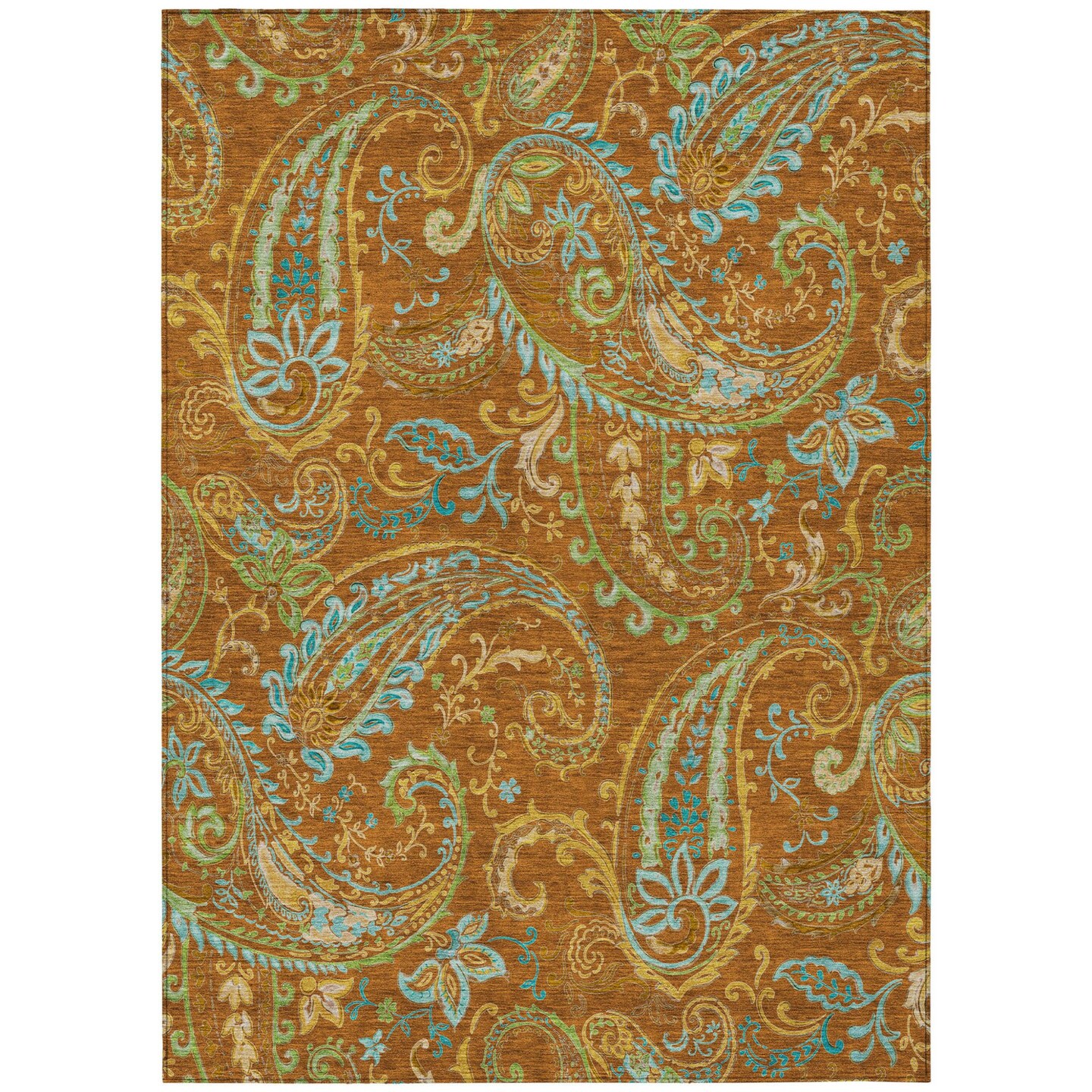 Edge Collections - 9' x 12' - Orange - Washable Indoor Outdoor Paisley Area Rug - 1 Piece