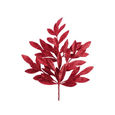 23&#x22; Glitter Leaf Spray - Sparkling Red Christmas Floral Accents-XS618224
