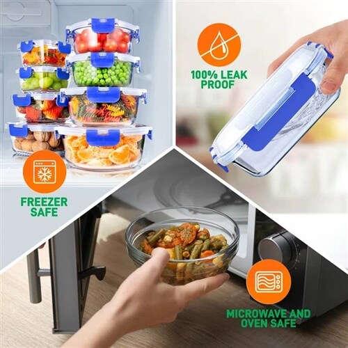 24-Piece Glass Food Storage Containers with Snap Lock Lids Oven and Microwave Safe Set