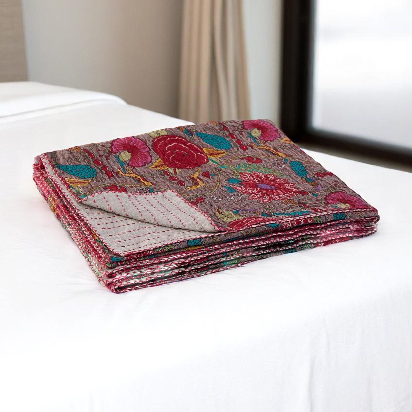 Edge Collections - 50" x 70" - Brown - Floral Quilted Throw Blanket with Artisanal Detailing - 1 Piece