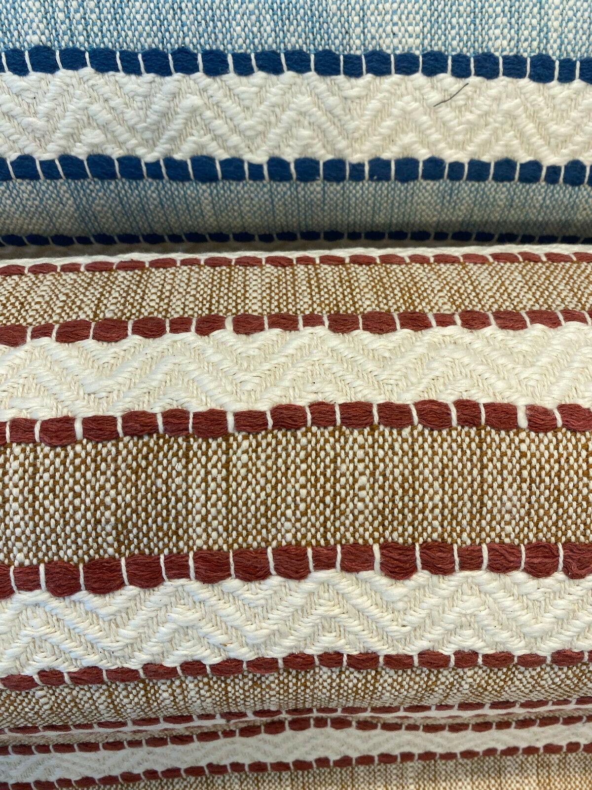 1 Yard Handwoven Stripe Upholstery Fabric in Cinnabar Rust Red and Beige 54 inch Width