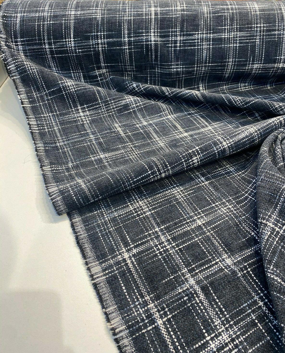1 Yard Hampton Plaid Woven Navy Domino Chenille Upholstery Fabric 54" Wide 77% Polyester, 23% Cotton