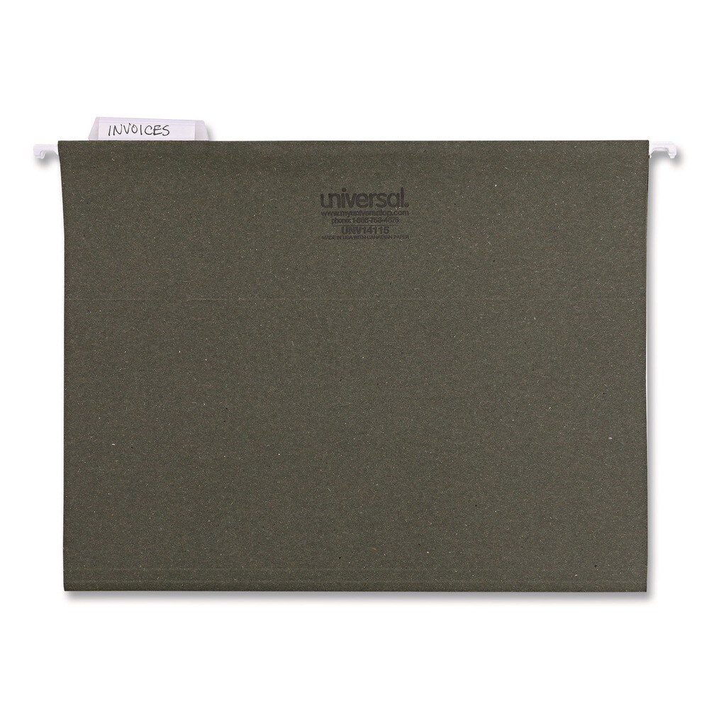 Universal 1/5 Tab 11 Point Stock Hanging File Folders - Letter Size, Green (25/Box)