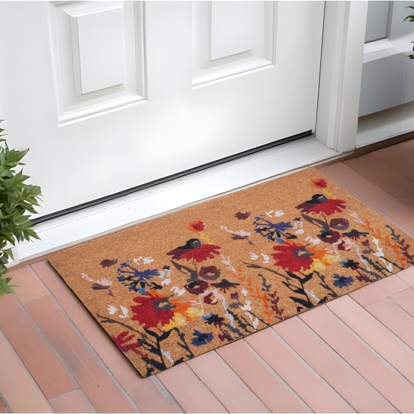 Edge Collections - 24" X 36" - Red - Durable Floral Outdoor Door Mat - 1 Piece