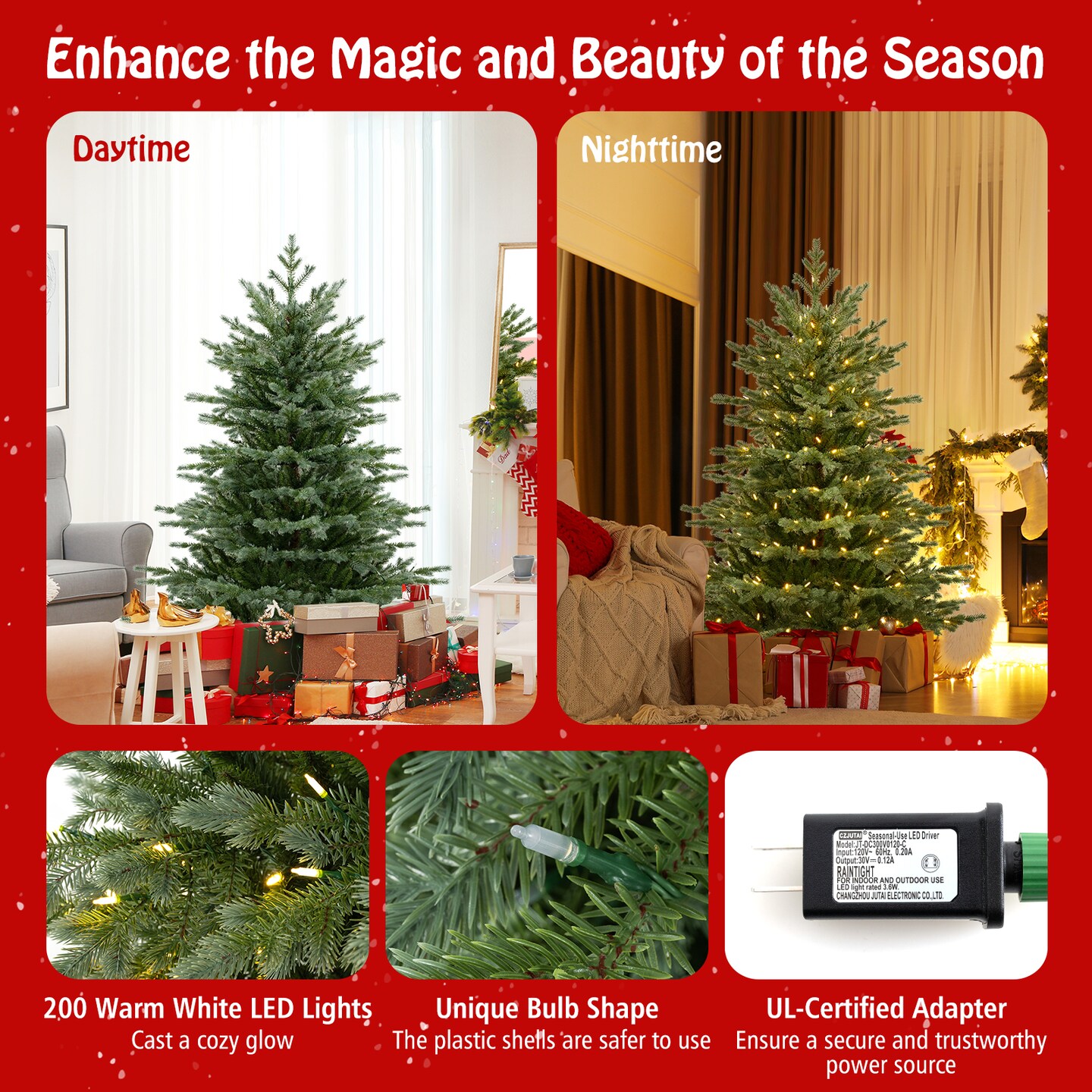 Green PVC PE 5ft Artificial Christmas Tree with 200 LED Lights