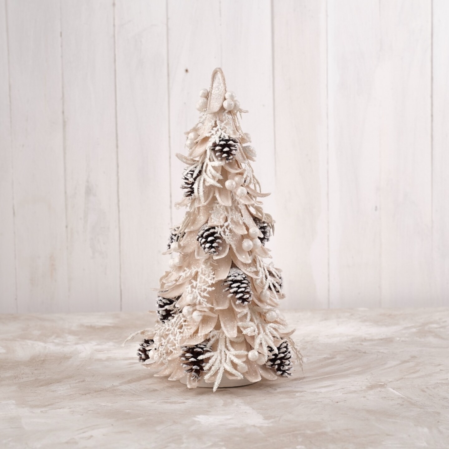 Tabletop Tree Christmas - Natural Woodcurl Tree W/ Pinecones and Berries - Wood curl Petal Cone tree - Holiday Tree