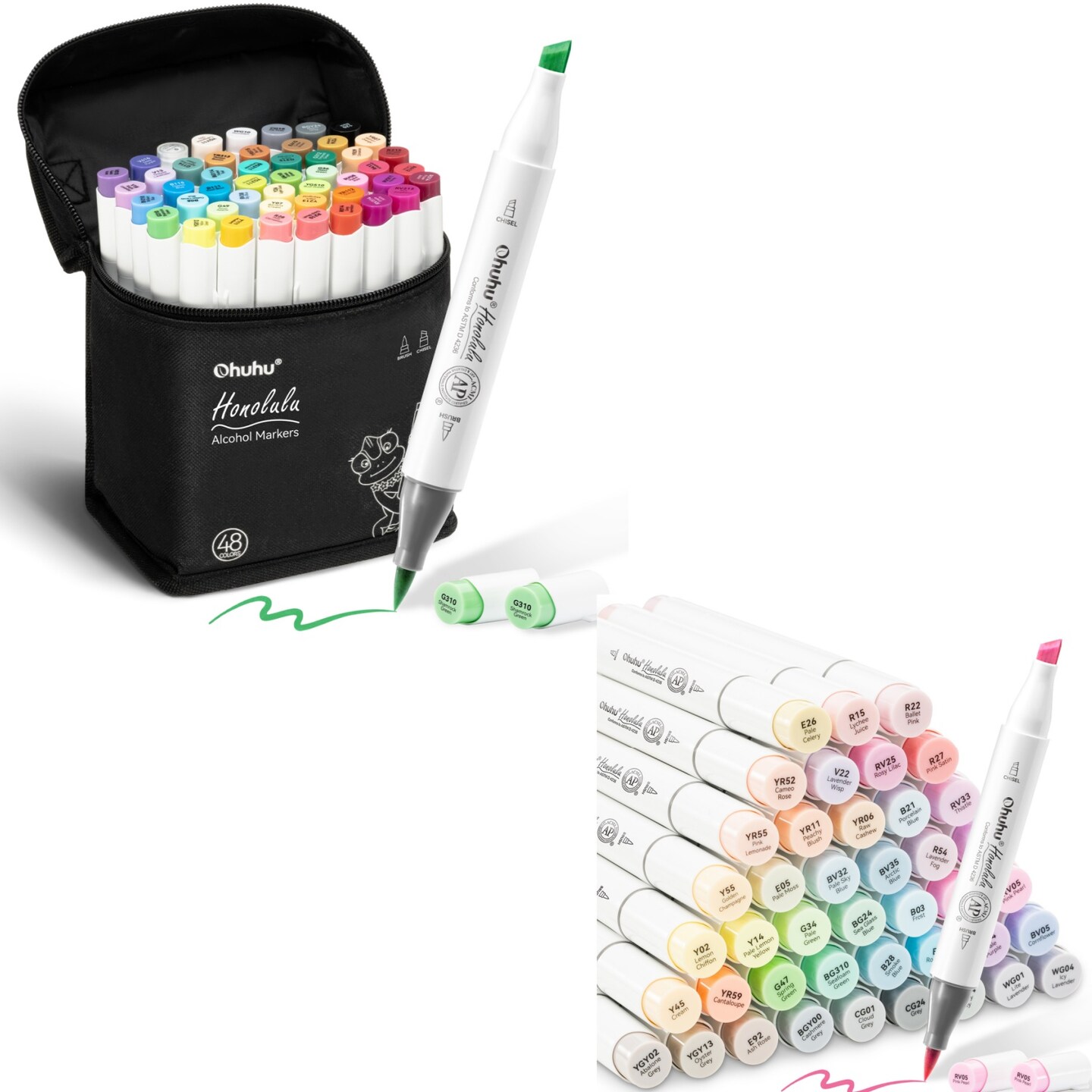 Ohuhu Honolulu 48 Colors + 48 Sweetness Pastel Colors Alcohol-Based Markers, Brush & Chisel, Dual Tips Art Markers Bundle