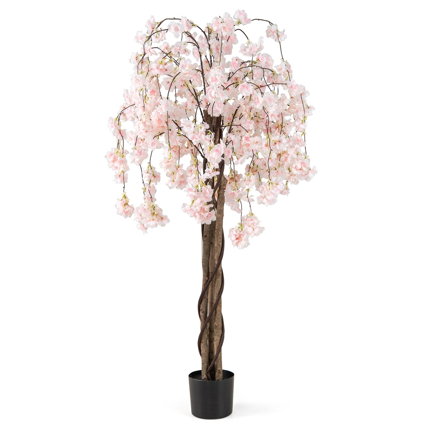 White Polyester Cherry Blossom Tree 65 inches with Solid Wood Pot