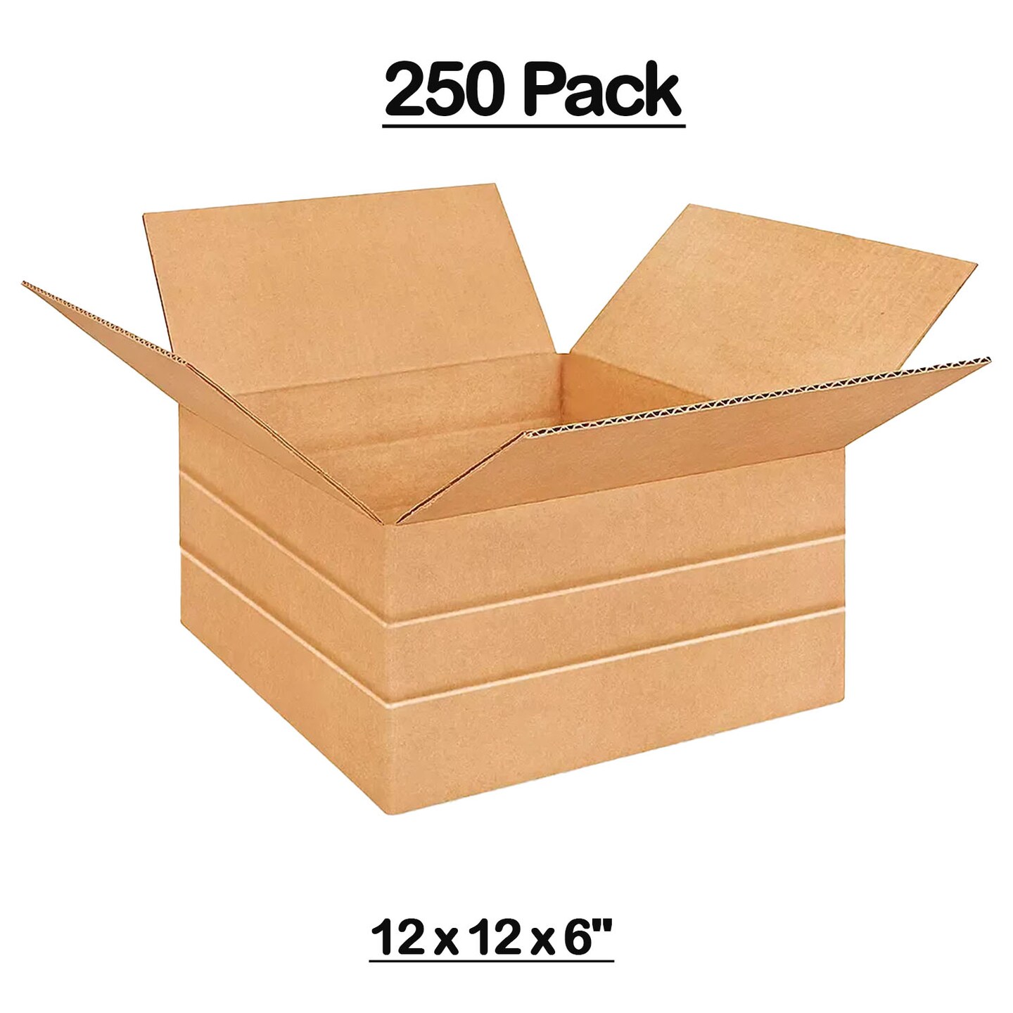 250 Pack Strong Multi Depth Corrugated Shipping Cartons for Storage and Transport 12 x 12 x 6