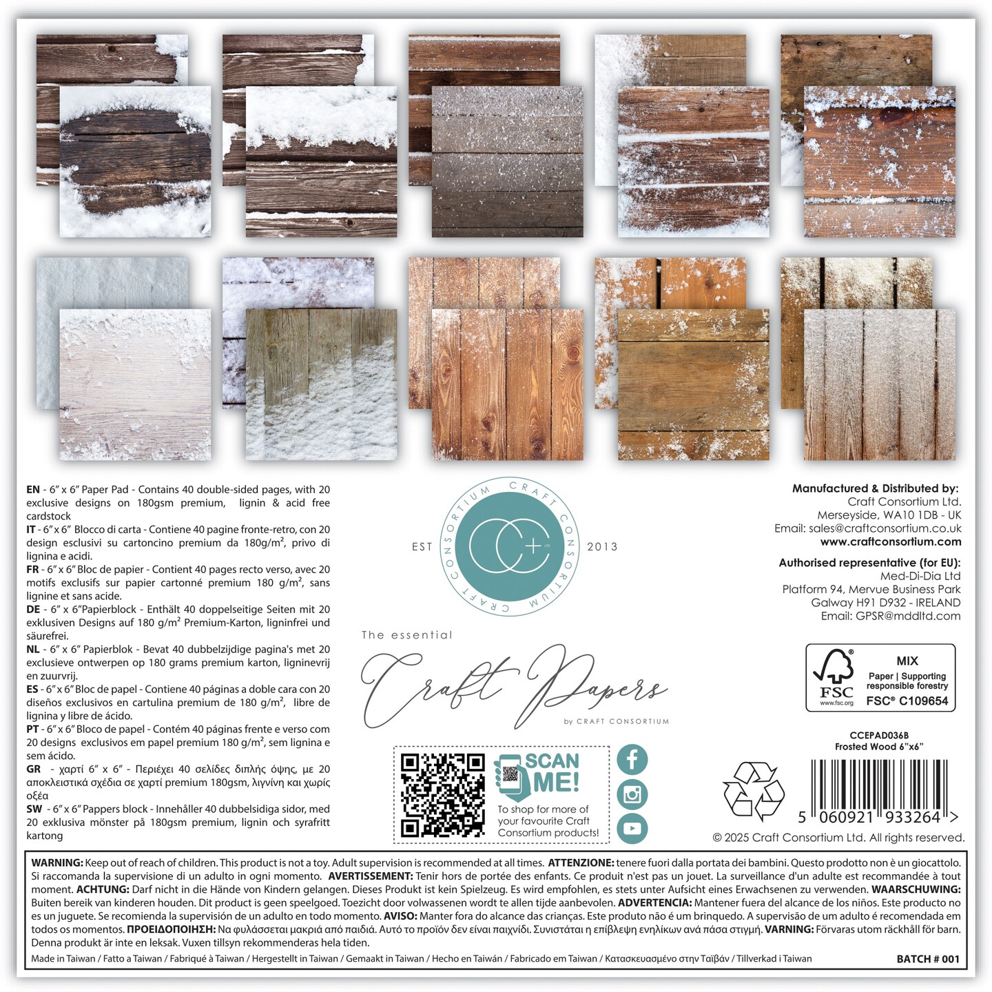 Craft Consortium Double-Sided Paper Pad 6"X6" 40/Pkg-Frosted Wood
