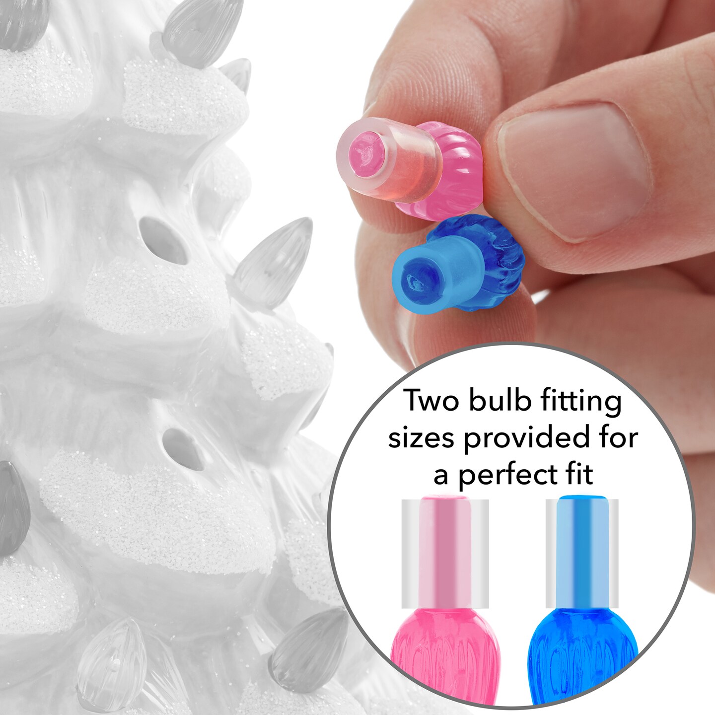 Casafield Hand Painted Ceramic Christmas Tree, White 15-Inch Pre-Lit Tree with 128 Pink and Blue Lights and 2 Star Toppers