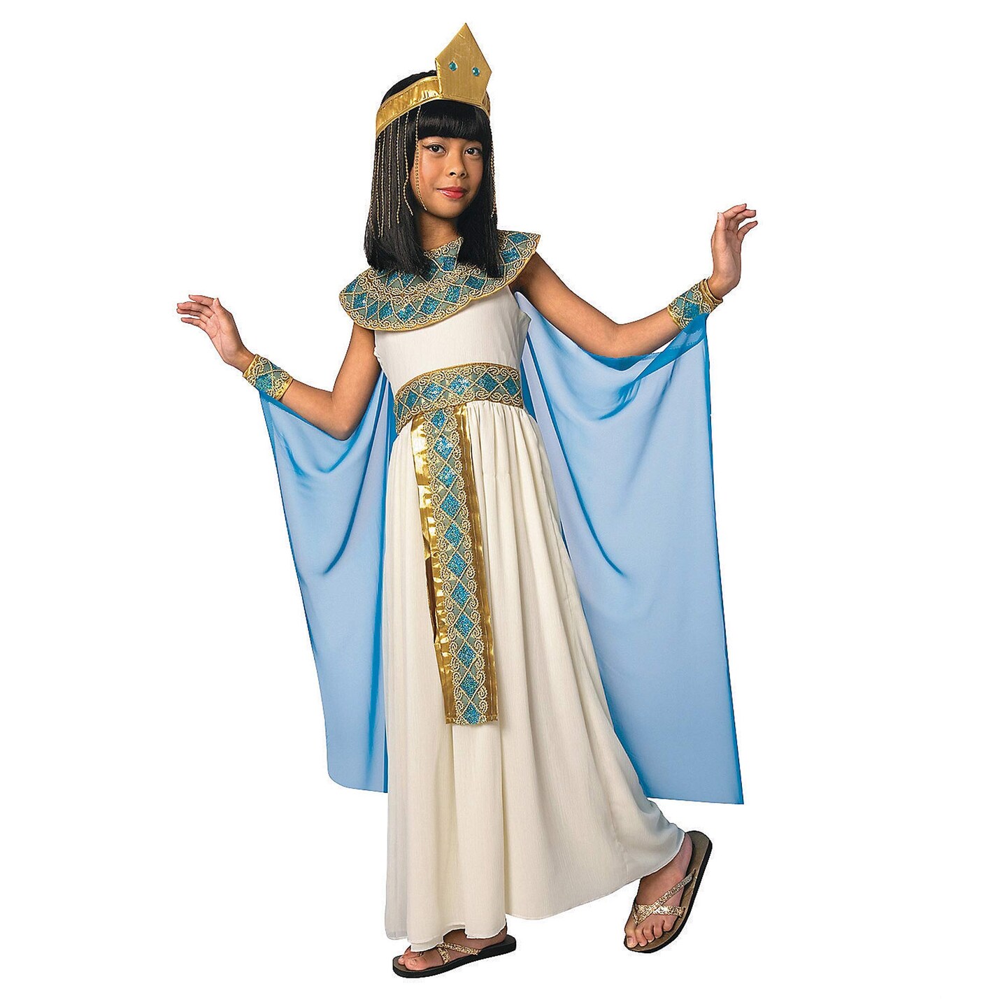 Girls Cleopatra Costume with Long Dress Sequin Belt Collar Wrist Cuffs and Headpiece