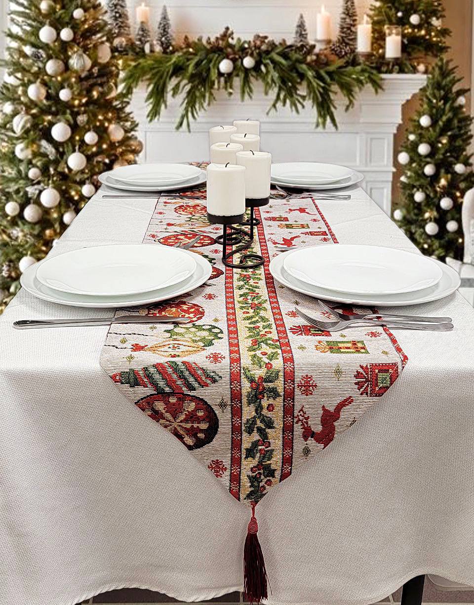 Christmas Table Runner with Holiday Icons