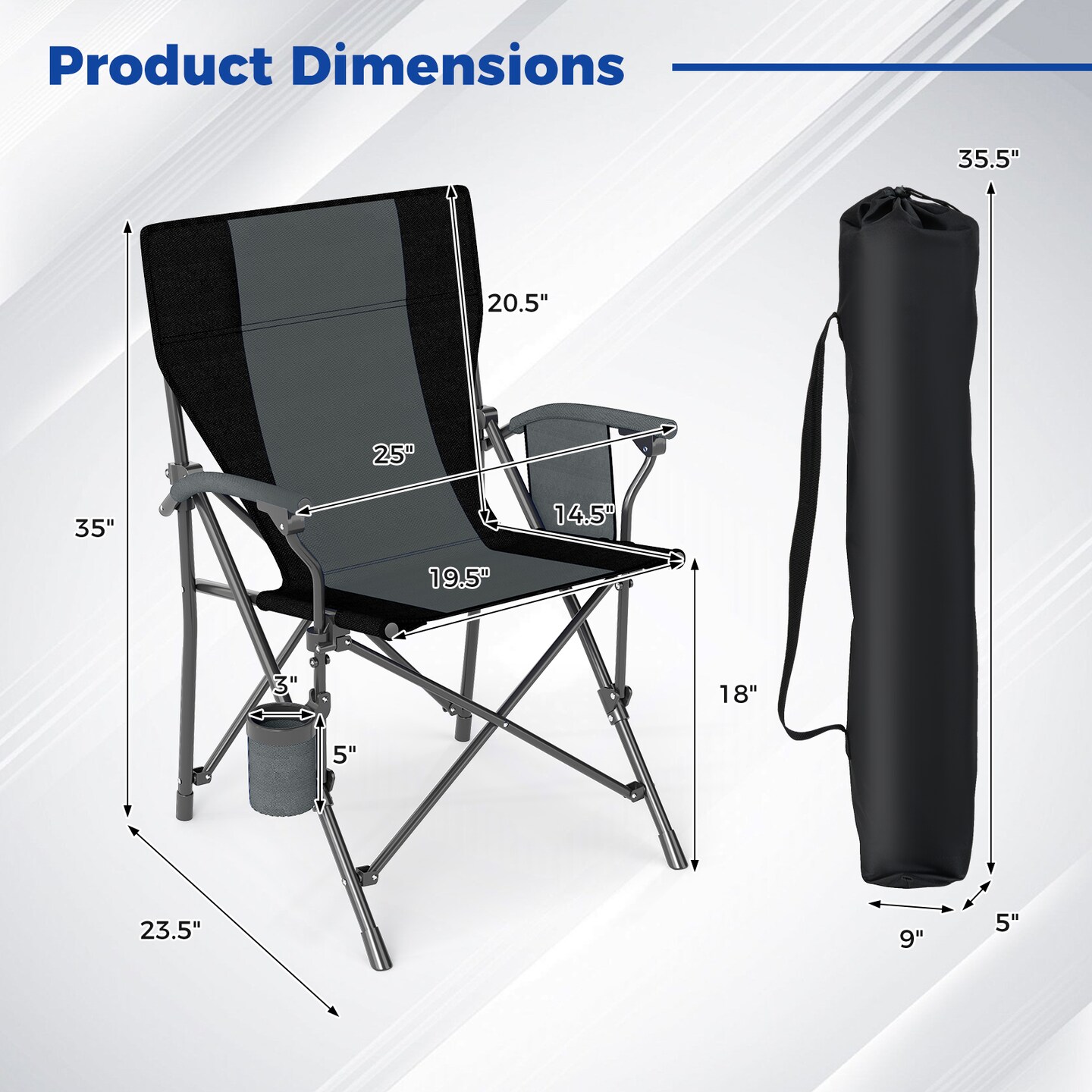 Folding Camping Chair with Cup Holder and Storage Pocket Portable Outdoor Lawn Chair 350 lbs Capacity