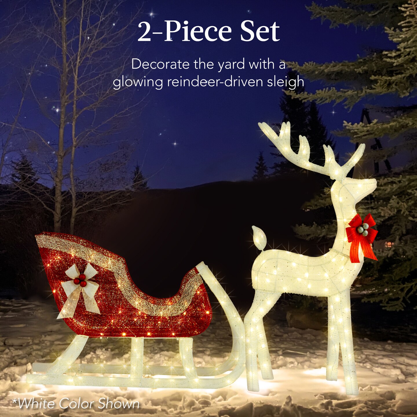 Best Choice Products Lighted Christmas 4ft Reindeer &#x26; Sleigh Outdoor Decor Set w/ 205 LED Lights, Stakes