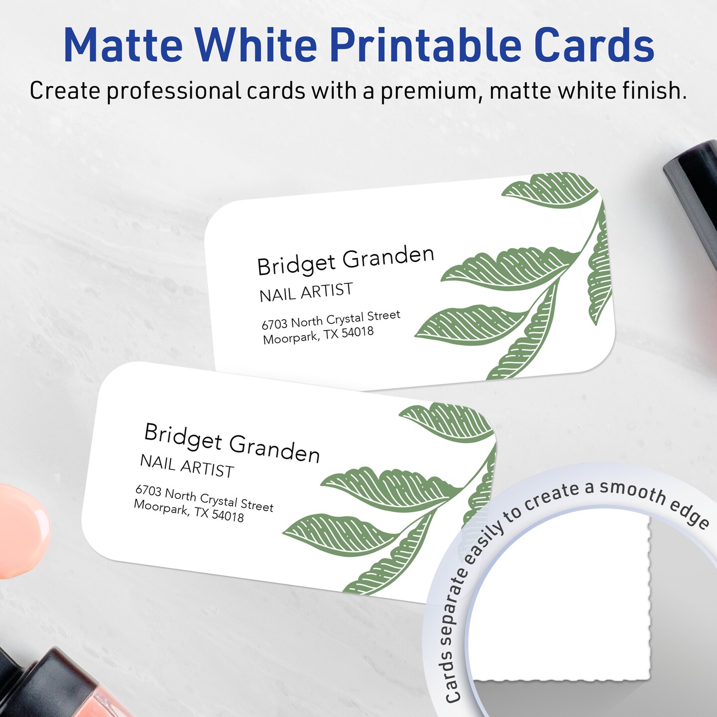 1-3/4" x 3-1/2" Rectangle Rounded Corners, Matte White Business Cards