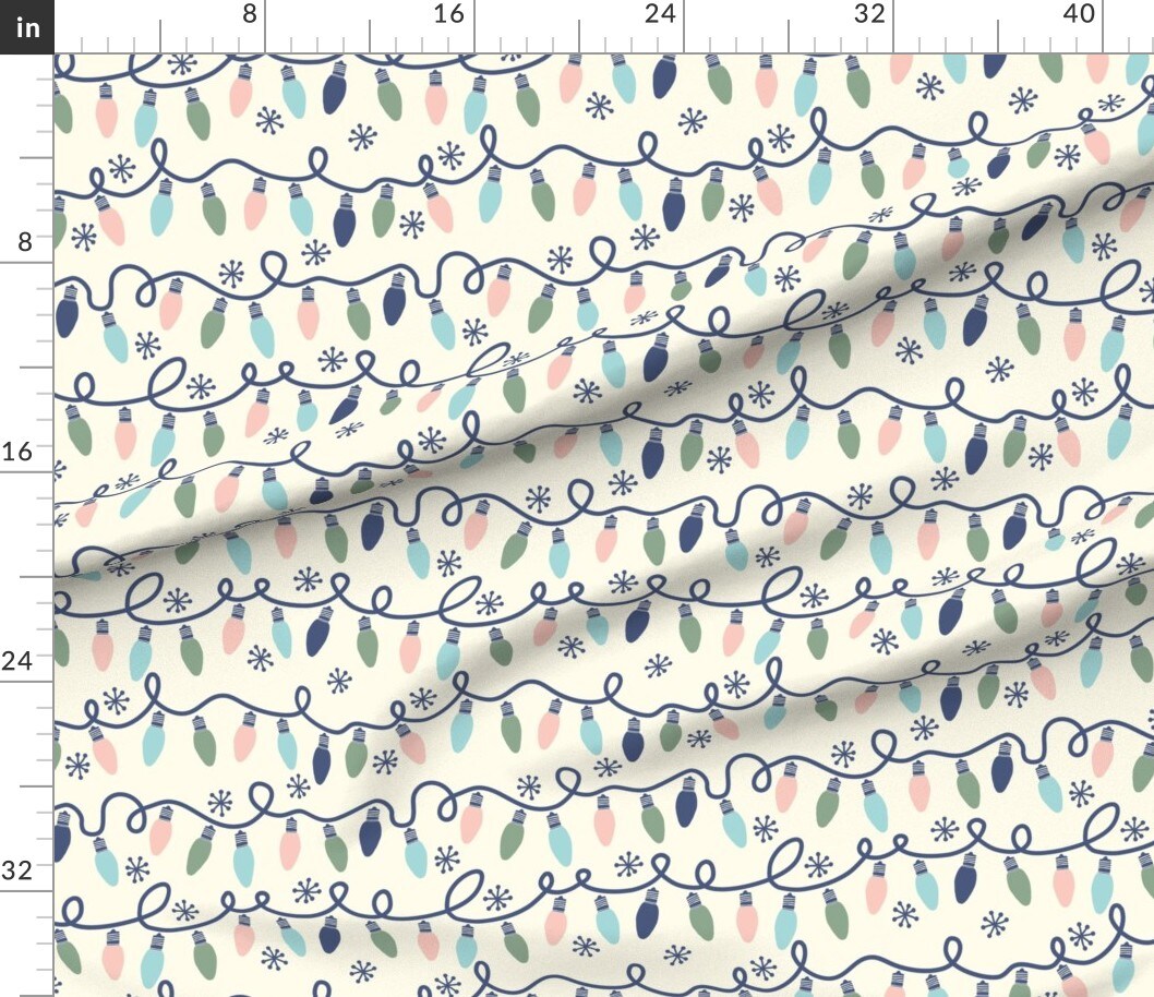 Christmas Lights Mid Century Modern Sage Green Dusty Pink Denim Blue Soft Aqua Tangled Lights Funky Holidays Custom Printed Fabric by Spoonflower Various Fabrics by the Yard or Fat Quarter