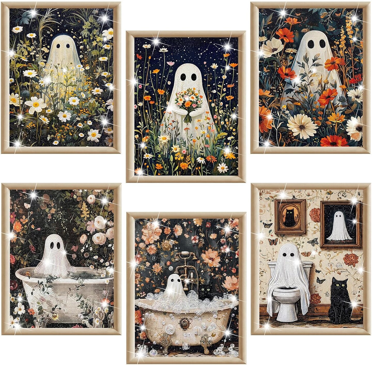 6 Pack Halloween Ghosts Diamond Painting Kits for Adults, 5D DIY