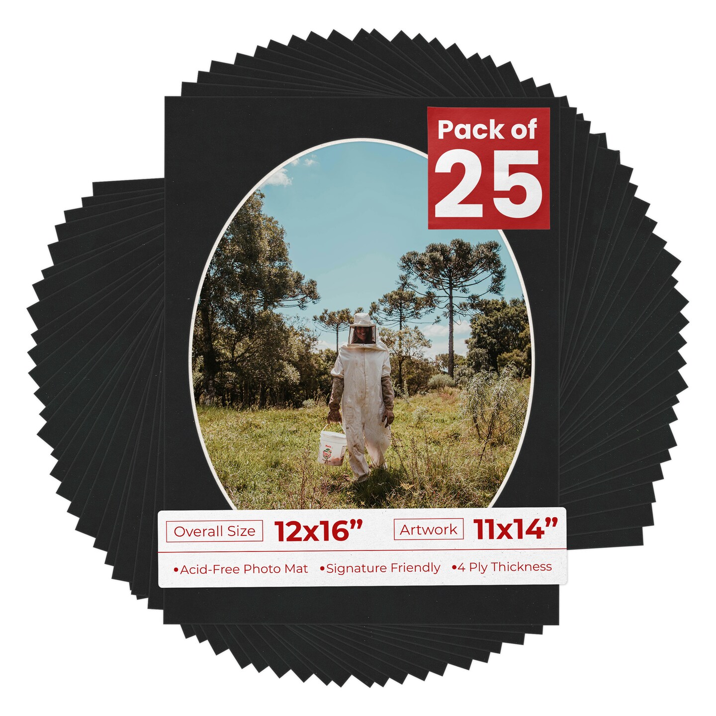 Black Suede Mat Board for 12x16 Frames - Oval Opening for 11x14 Photos