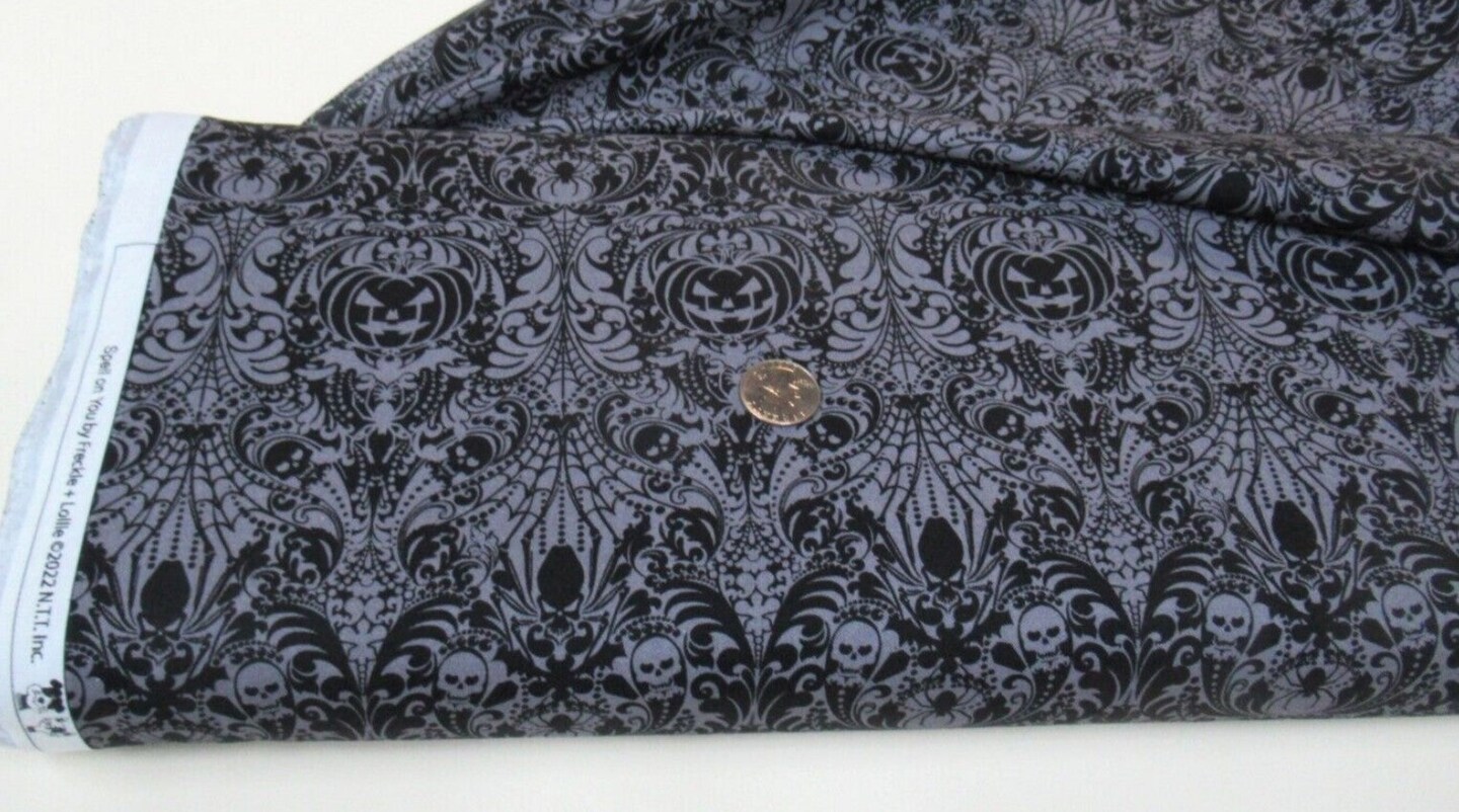 Freckle + Lollie Halloween Spell on You Damask 100% Cotton Price per Yard