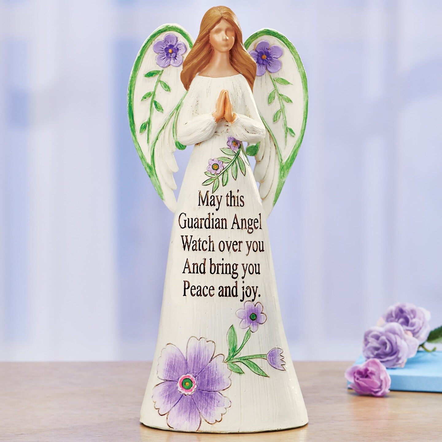 Collections Etc Floral Tabletop Angel Figurine with Sentiment Saying