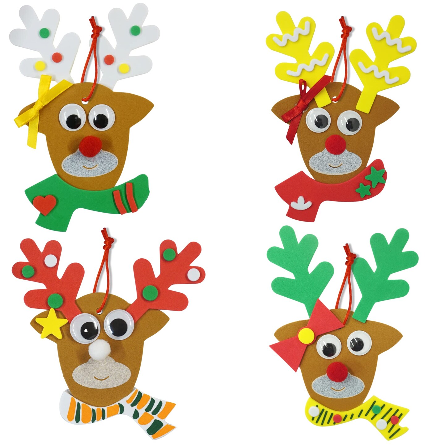 4E&#x27;s Novelty Reindeer Christmas Ornament Craft for Kids (12 Pack) Updated Edition - Foam Bulk Arts and Crafts Kit for Kids Toddlers 4-8 DIY Craft Party Favor Activity Project