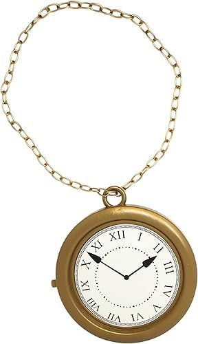 4E's Novelty Jumbo Clock Necklace 8" – Large Gold Clock Chain for White Rabbit Alice in Wonderland Costume, Oversized Rapper Bling Necklace, Big Pocket Watch Prop for Parties & Dress Up