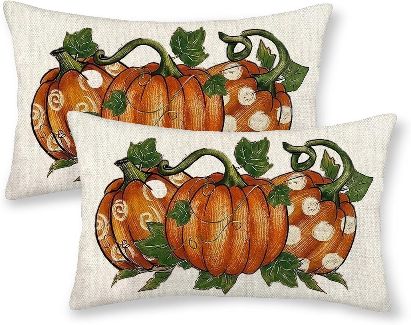 2 Orange PumpkinThrow Pillow Covers Outdoor Decor (Three Orange Pumpkin)