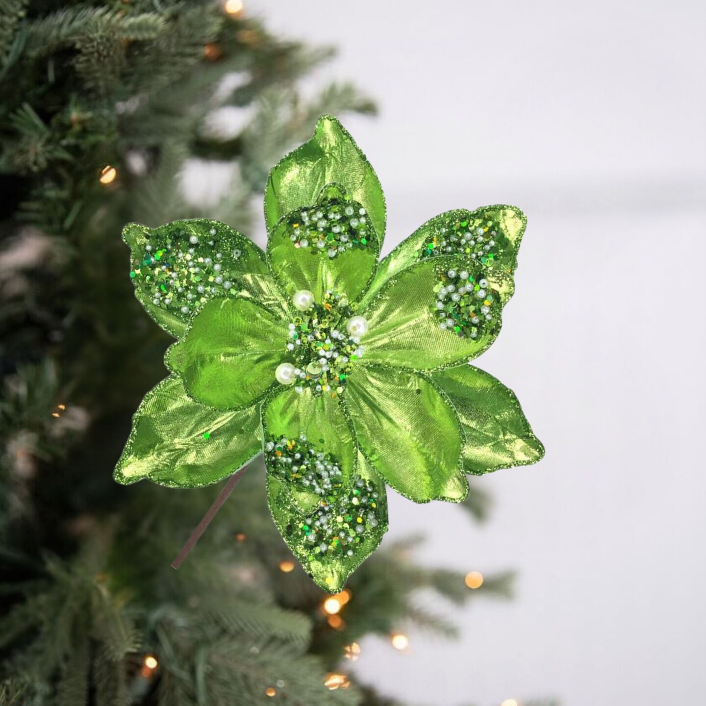 21&#x22; Sequin Magnolia Bloom Spray: Green