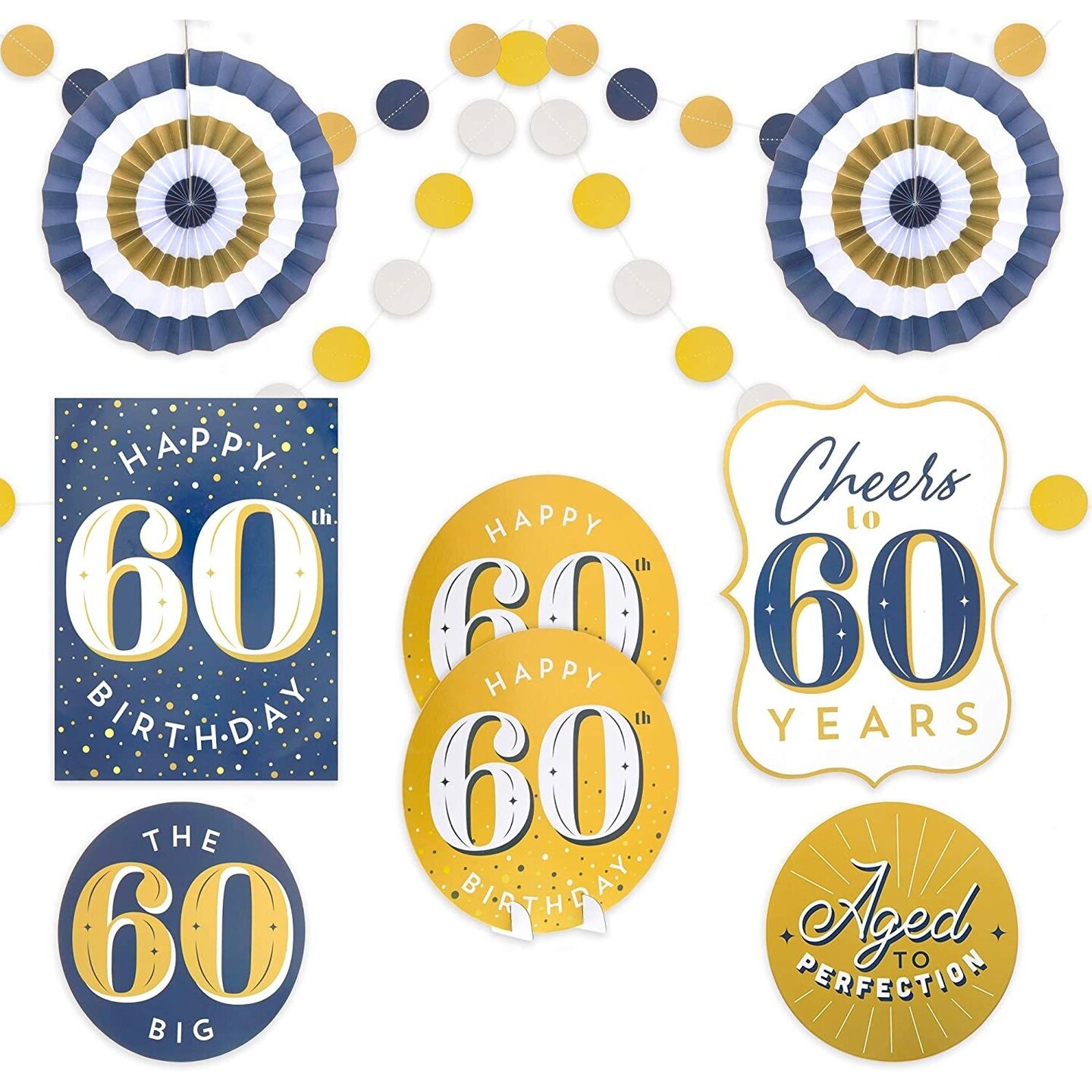 60th Birthday Decorations, Includes Table Centerpieces, Wall Sign, Ceiling Decorations and Confetti String (12 Pieces)