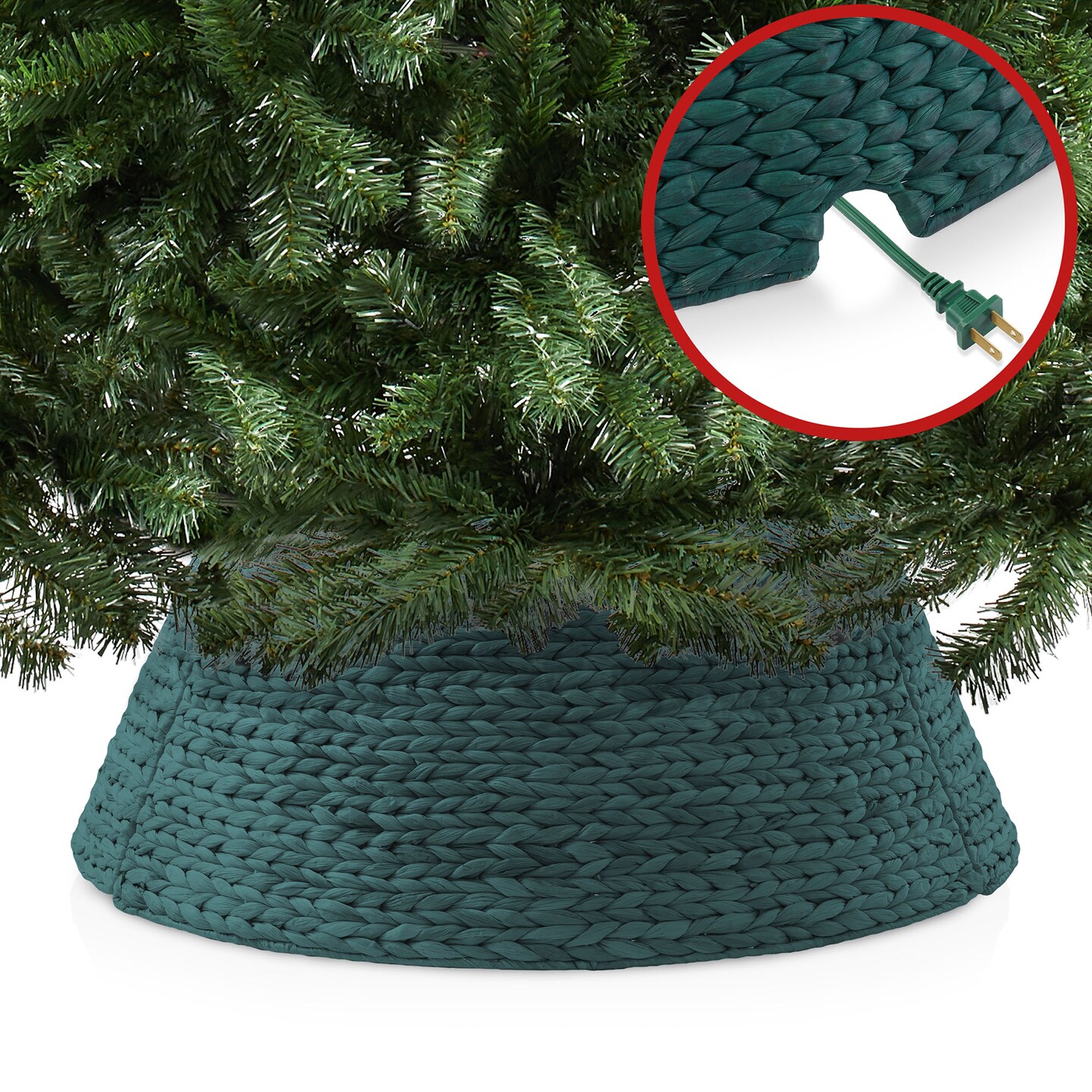 Casafield Christmas Tree Collar, Woven Water Hyacinth Tree Base Cover with Cord Cut Out