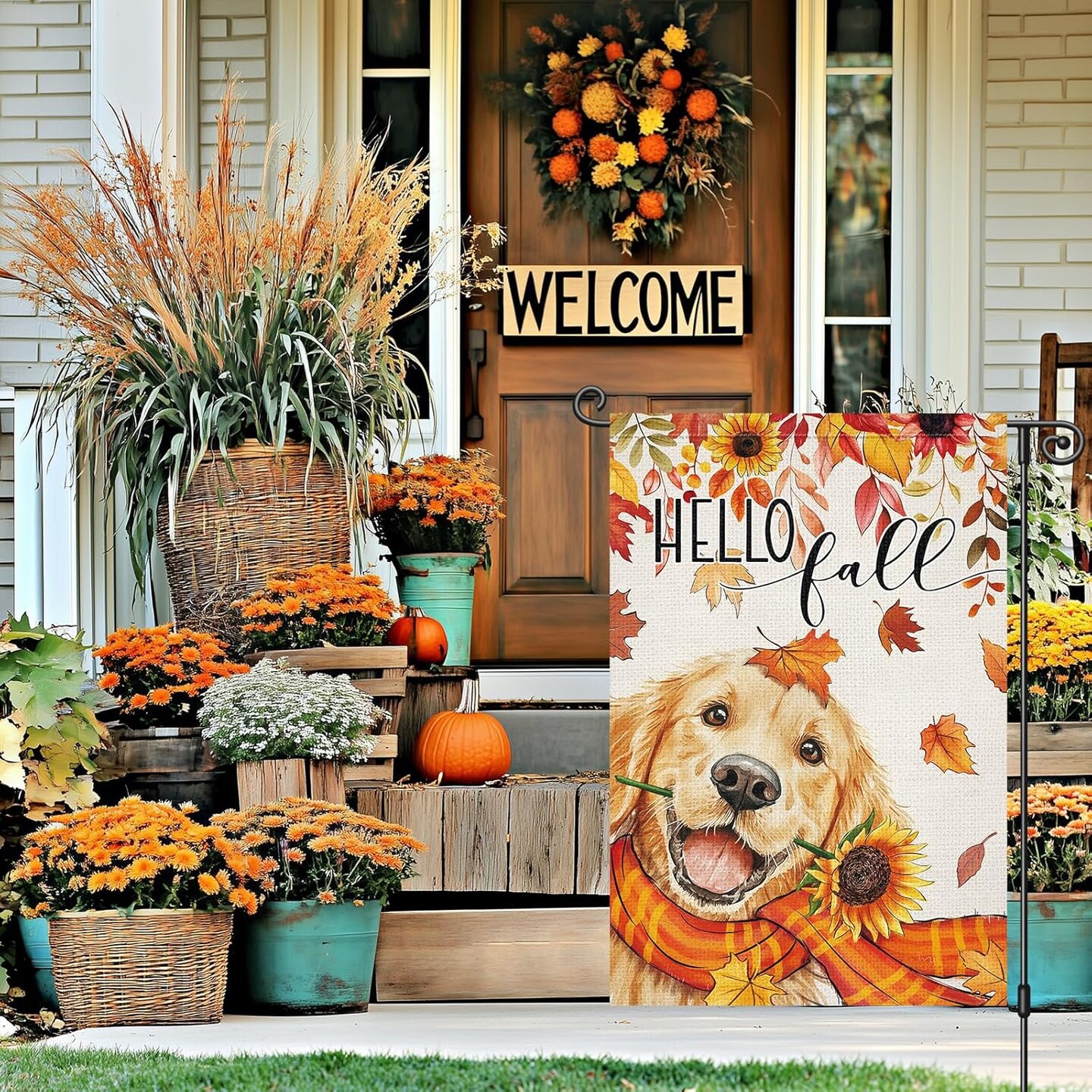 12x18 Inch - Hello Fall Garden Yard Flag Golden Retriever Dog(Fall )