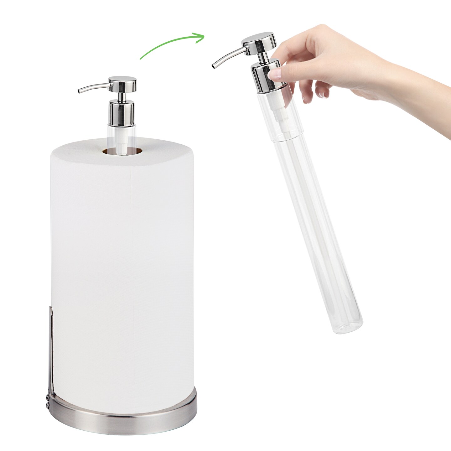 Heavy Weighted Paper Towel Holder Stand Dispenser Built-in Pump Bottle