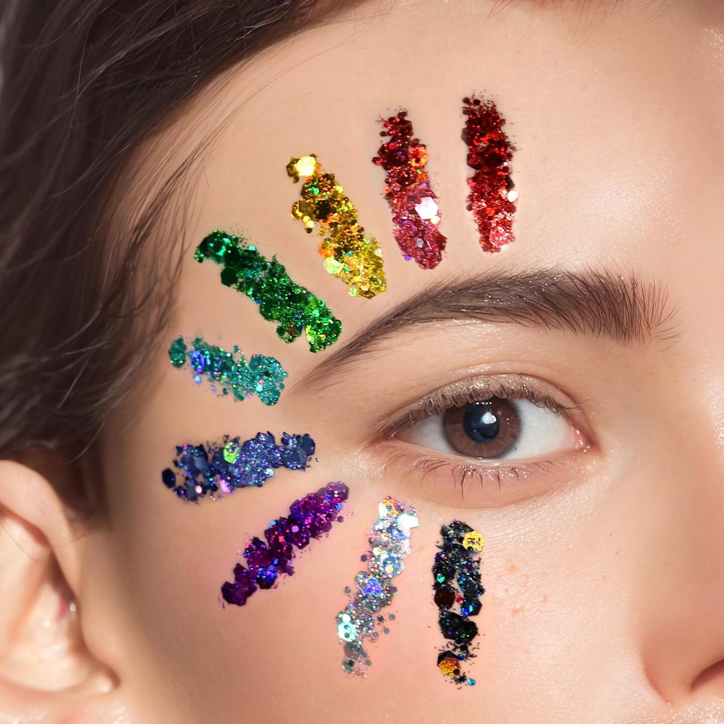 12-Color Body & Face Glitter Gel Set – Festival Makeup Glitter for Hair, Body, Nails & Raves | Long-Lasting Holographic Chunky Gel for Parties, Concerts & Halloween (Multicolor)