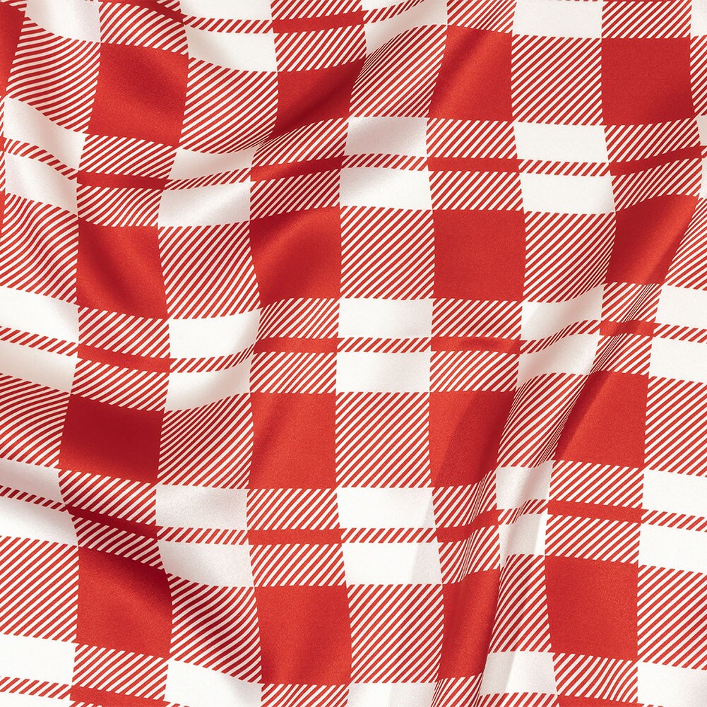1 Yard Italian Red and White Plaid Silk Charmeuse for Dresses Tops 55 inch Width
