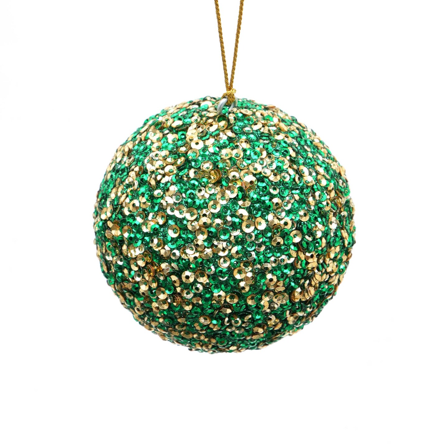 Sequins Lac Ball Hanging Ornament - Green &#x26; Gold - 4&#x22;