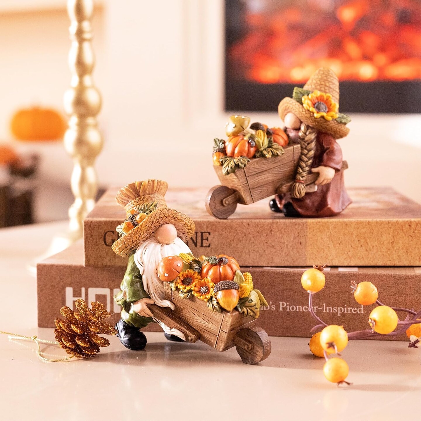 2 Pcs Fall Gnomes Decor for Table Indoor Outdoor(Brown)