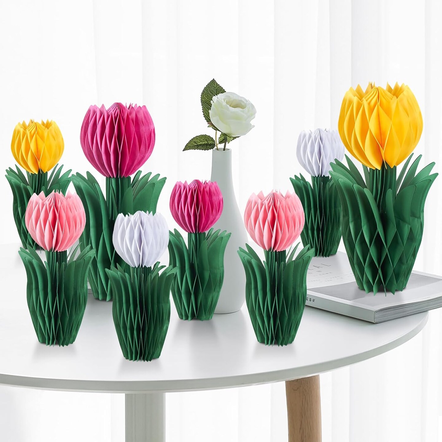 8 PCS Flower Honeycomb Decoration Tulip Honeycomb Decoration Mother&#x27;s Day Decoration Tulip Decor Spring Decor Tulips Table Centerpieces Decorations Spring Decorations for Home Office
