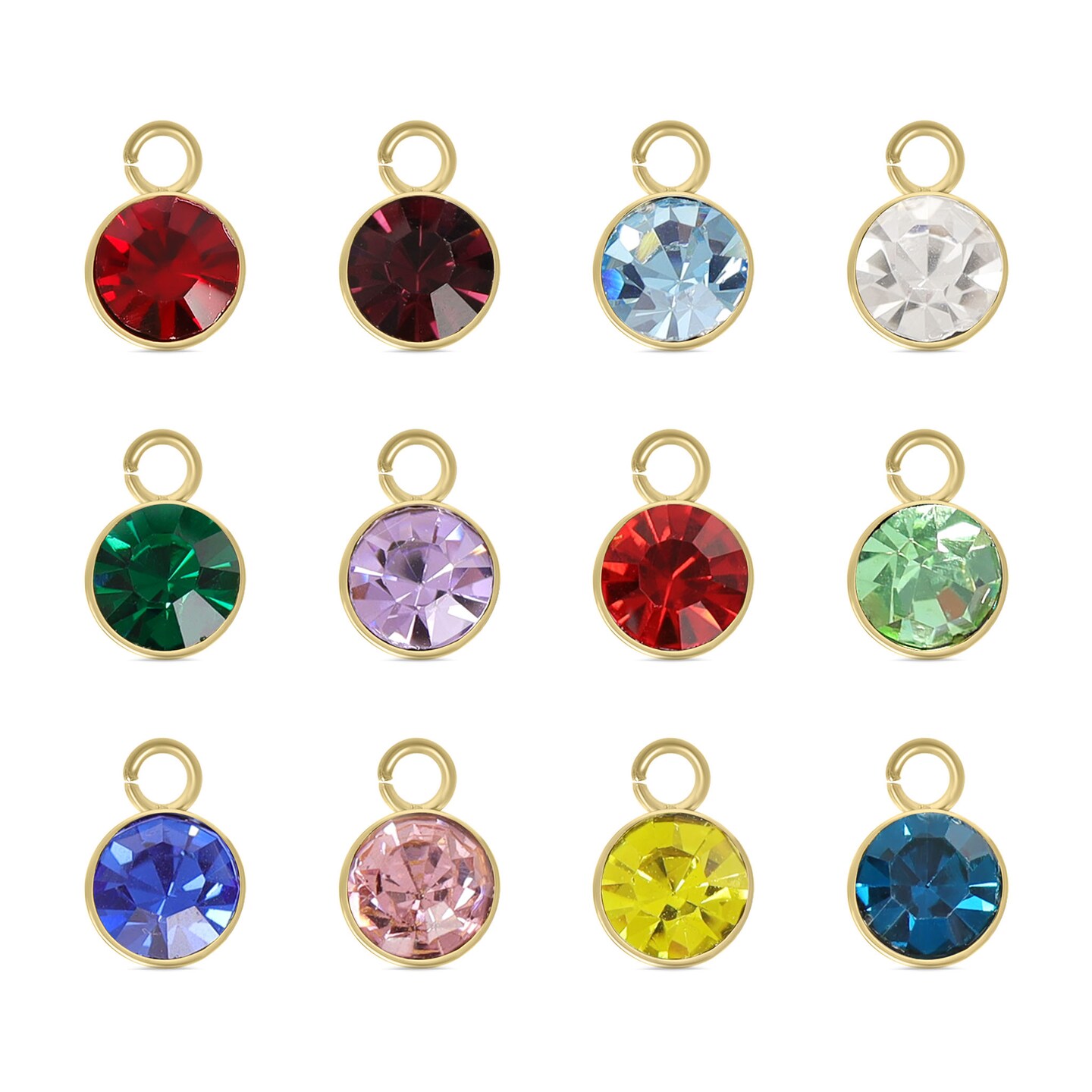 18K Gold PVD Stainless Steel Cubic Zirconia Birthstone Charm