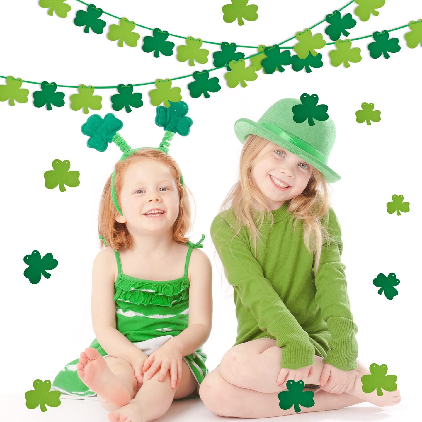St Patricks Day Decorations 5 Pack Shamrock Clover Felt Banner Garland for St Patricks Day Decor Dark Green Light Green for Party Home Store