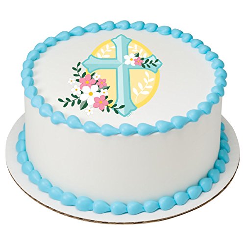 Communion Cross with Flowers PhotoCake® Edible Cake Topper Icing Image for 6 inch Round cake or larger