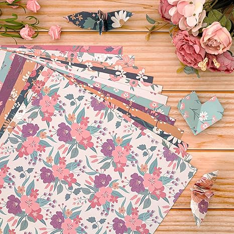 12 Designs Spring Pattern Paper Pack 24 Sheet Vintage Floral Scrapbook Paper Double-Sided Collection Decorative Craft Paper Folded Flat for Card Making Scrapbook Photo Album Decor, 30 x 30cm