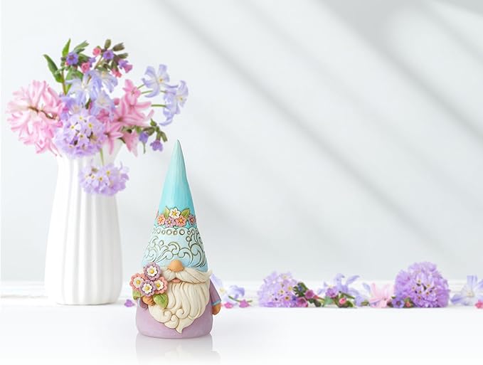 Jim Shore Heartwood Creek Gnome Holding Flowers Figurine- Stone Resin Hand Painted Crafted Collectible Decorative Gnomes Figurines Home Decor Statue, 7 Inch