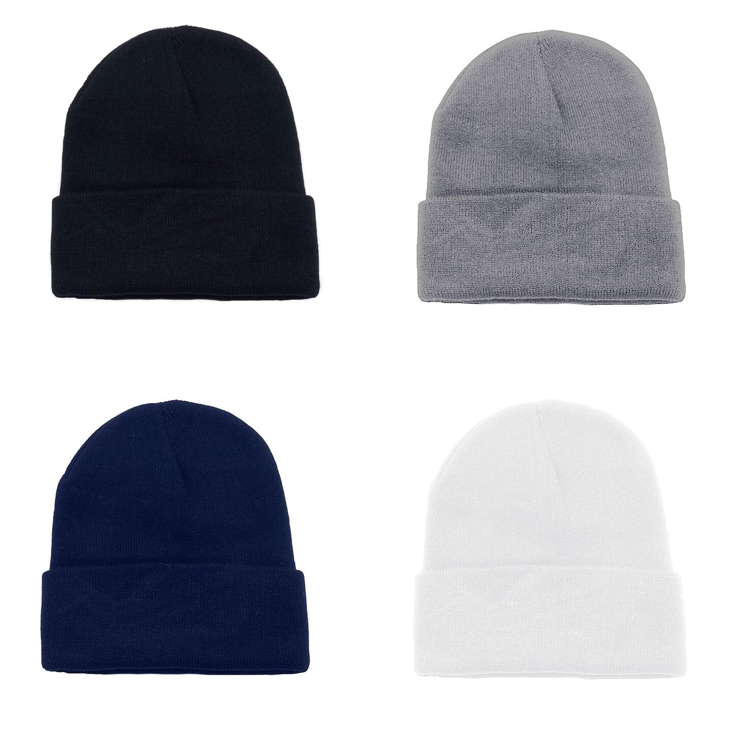 4 Pack Plain Long Cuffed Unisex Beanies Skullies for Men and Women
