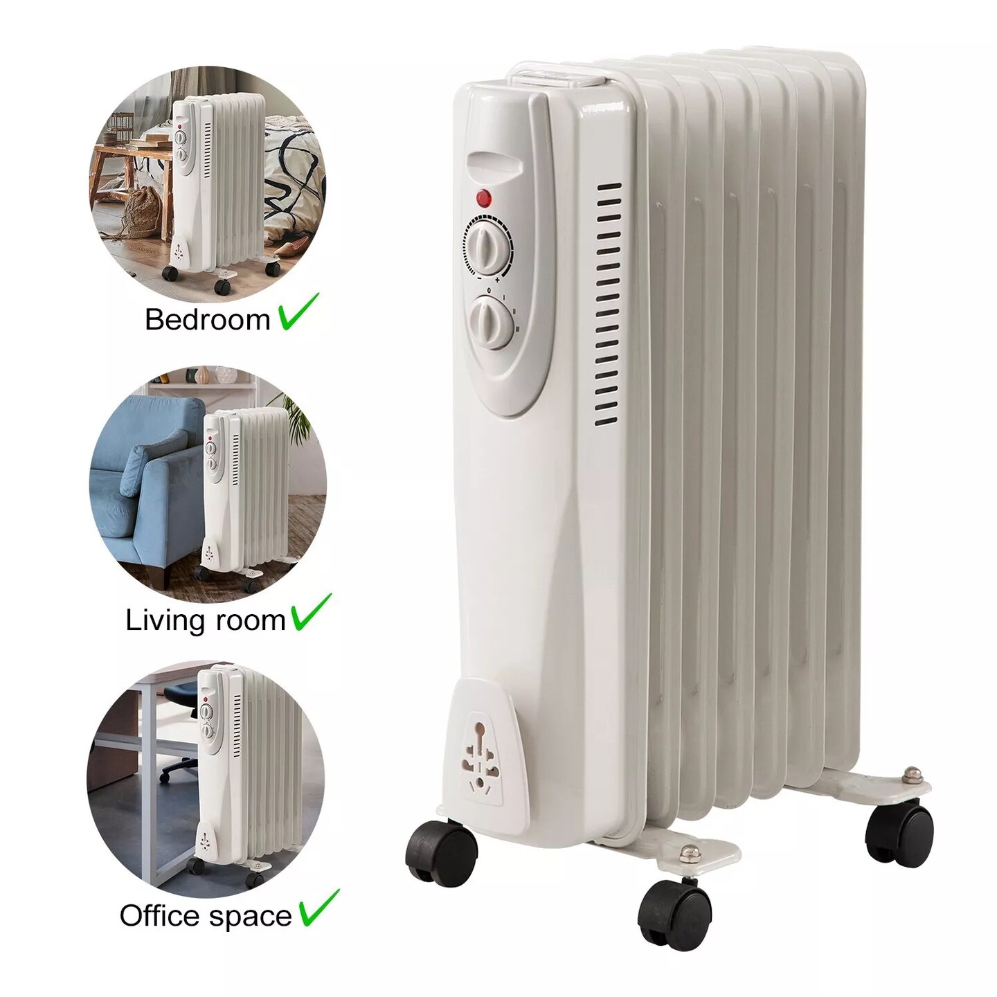 Portable Oil Filled Radiator Space Heater, 1500W, 7-Fin &#x26; 3 Heat Settings